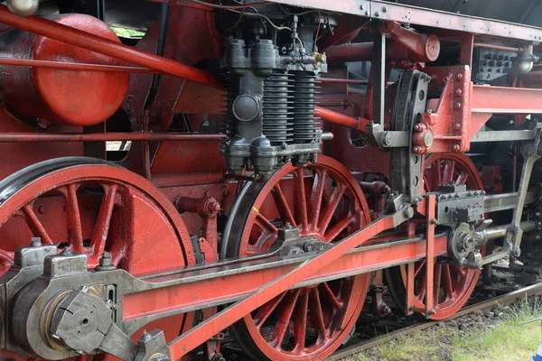 Roda Rodas Locomotiva Locomotiva Locomotiva Vapor Locomotiva Vapor Vermelho Redondo — Fotografia de Stock
