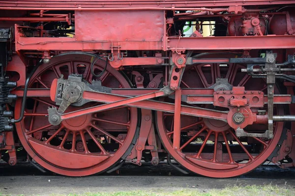 Roda Rodas Locomotiva Locomotiva Locomotiva Vapor Locomotiva Vapor Vermelho Redondo — Fotografia de Stock