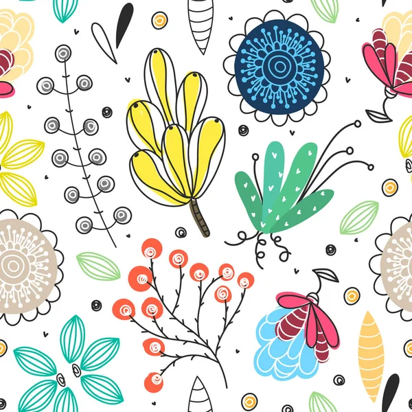 Naadloze Bloemmotief Hand Getekend Creatieve Bloemen Kleurrijke Artistieke Achtergrond Met — Stockfoto