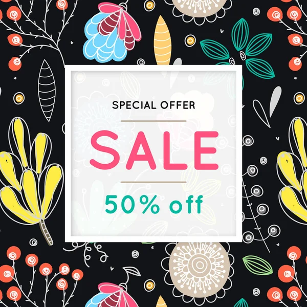 Sale Floral Pattern Hand Drawn Flowers Discount — Stock Photo, Image