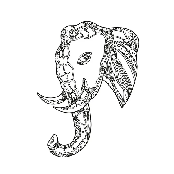 Doodle Illustration Art Taureau Tête Éléphant Afrique Vue Côté Noir — Photo