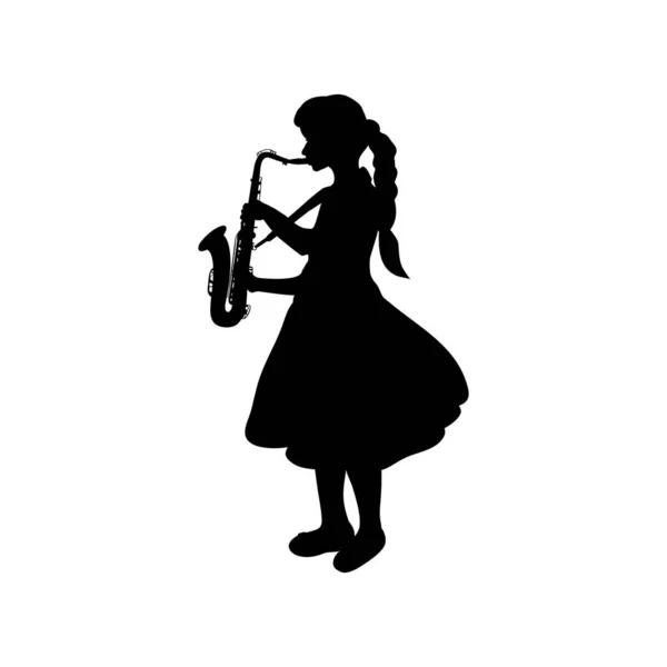 Silueta Chica Música Tocando Saxofón Ilustración Vectorial —  Fotos de Stock