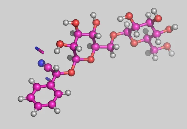 从灰色分离出来的维生素B17分子模型 — 图库照片