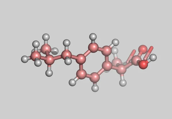 用灰色分离的药物布洛芬分子模型 — 图库照片