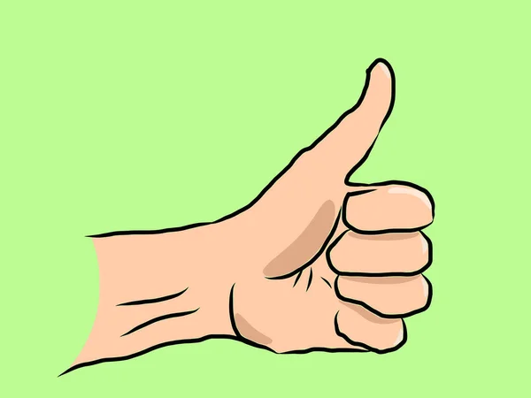 Mão Desenhada Polegar Para Cima Fundo Verde Desenho Linha Símbolo — Fotografia de Stock