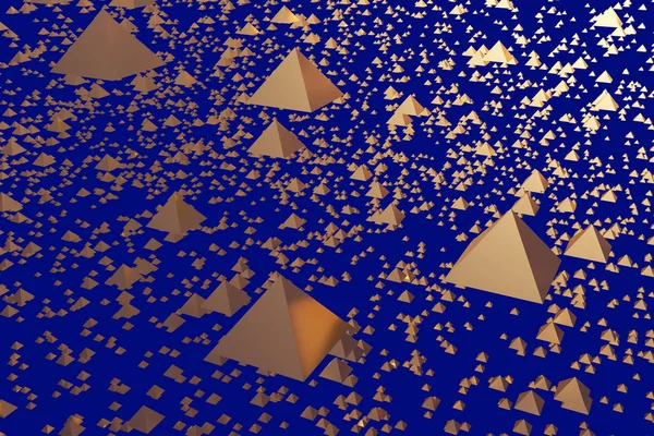 浮動小数点の3Dイラスト 正方形のベースと青の背景を持つ黄金のピラミッド — ストック写真
