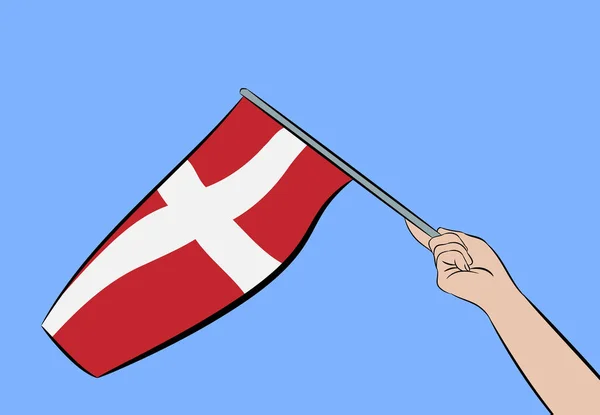 在蓝天上挥动丹麦国旗的女性之手 矢量图解 — 图库照片