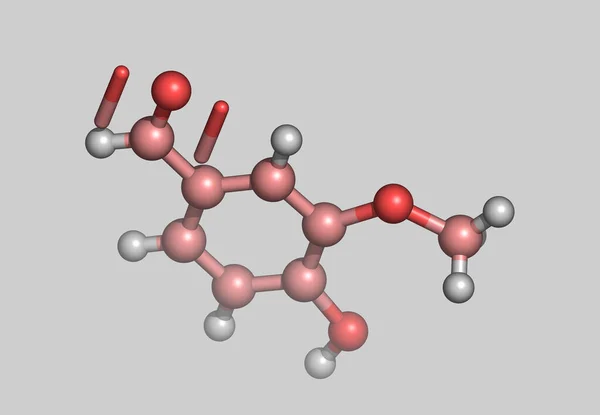 Gri Renkte Izole Edilmiş Vanilyalı Moleküler Model — Stok fotoğraf
