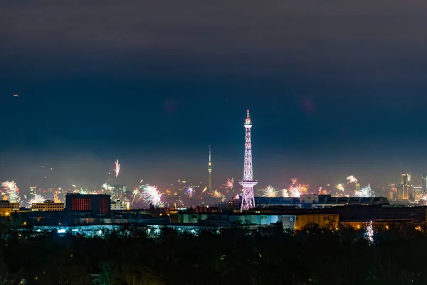 Berlin Panorama New Year Eve Fireworks — Stock Photo, Image