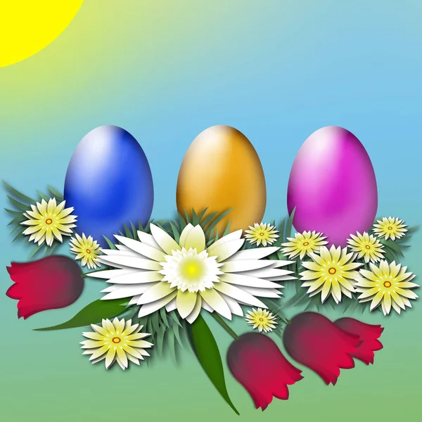 彩色背景上的复活节插图 — 图库照片