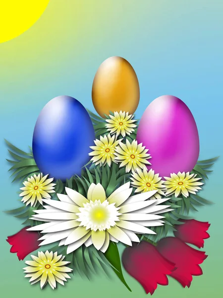 Ilustracja Wielkanocna Tle Koloru — Zdjęcie stockowe