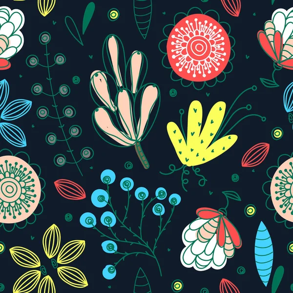 Varrat Nélküli Virágmintás Kézzel Rajzolt Kreatív Virágok Színes Művészeti Háttér — Stock Fotó