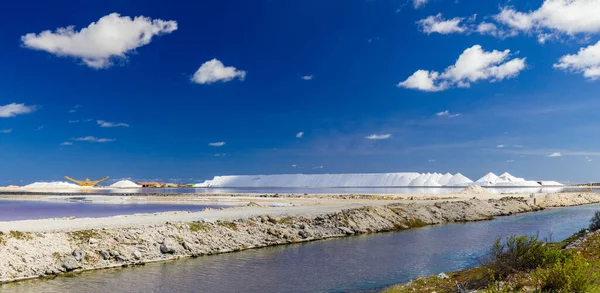 Salt flats in Bonaire (netherlands antilles). Salt pyramids and highly salinated red water.