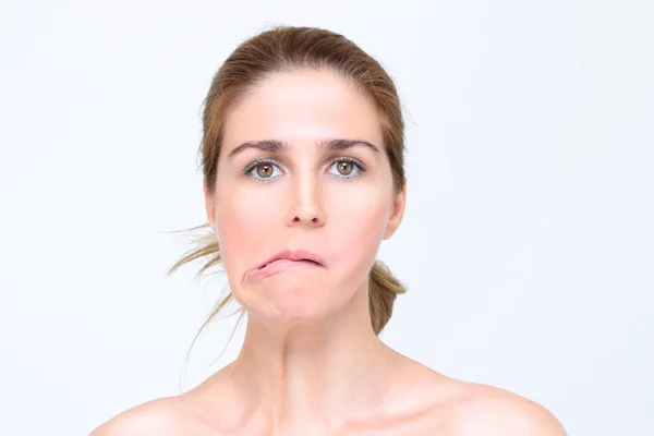 Woman Face Expression White Background — Stock Photo, Image