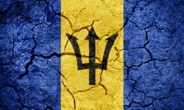 Barbados Vlag Droge Grond Textuur Achtergrond — Stockfoto