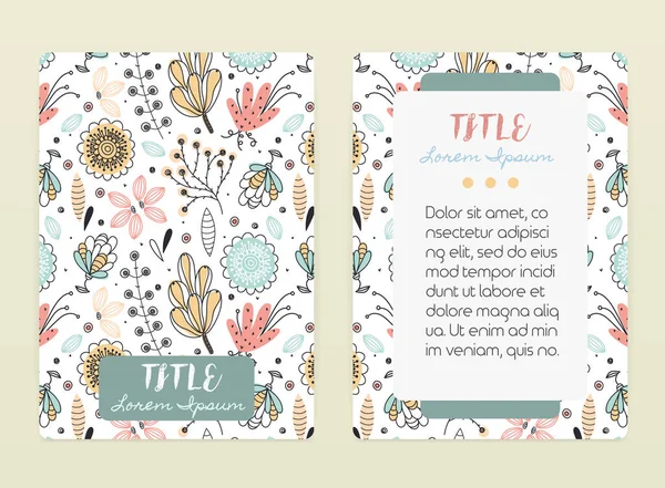 Cover design with floral pattern. Hand drawn creative flowers. Colorful artistic background with blossom. It can be used for invitation, card, cover book, notebook. Size A4. Vector illustration, eps10