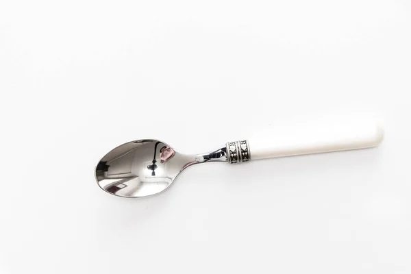 Silver Metal Spoon White Background — Stock Photo, Image