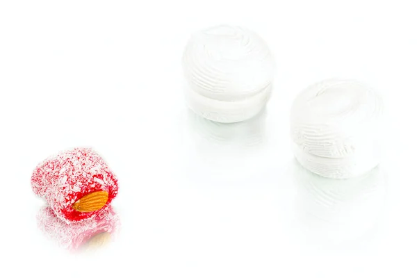 Soft Sweet Marshmallows Apricot Jam Rakhat Lukum White Background Turkish — Stock Photo, Image