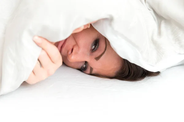 Retrato Mujer Cama — Foto de Stock