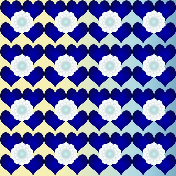 Corazones Azules Flores Blancas Patrón Ilustración — Foto de Stock