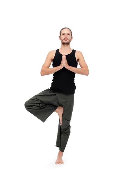 Homme Faisant Yoga Mode Vie Sain — Photo