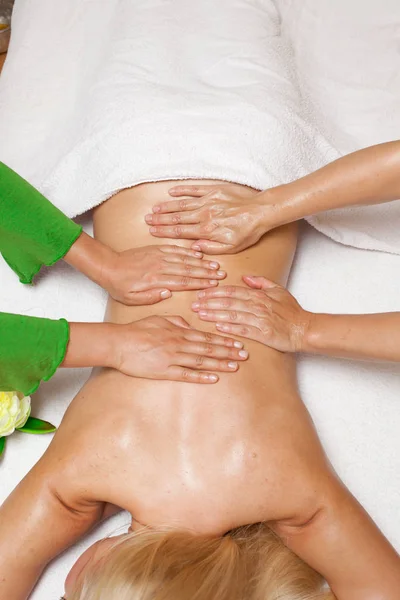 Woman Receiving Massage Treatment Spa — Stock Photo, Image