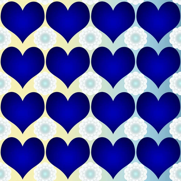 Blue Hearts White Flowers Pattern Illustration — Stock Photo, Image