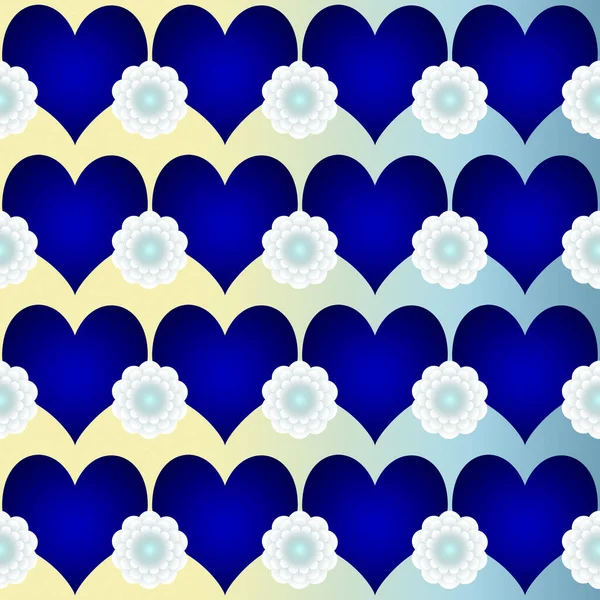 Corazones Azules Flores Blancas Patrón Ilustración — Foto de Stock