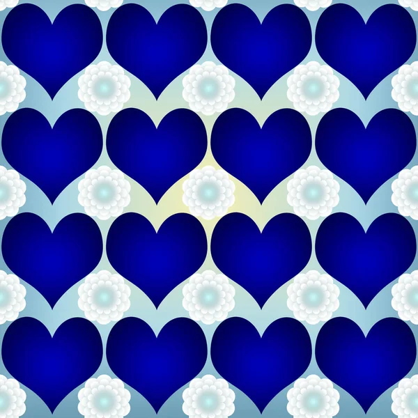 blue hearts,white flowers,pattern,illustration