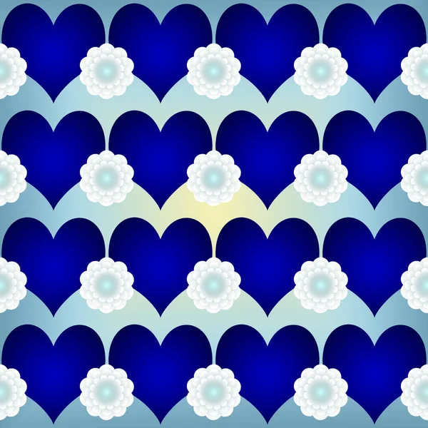 Blue Hearts White Flowers Pattern Illustration — Stock Photo, Image