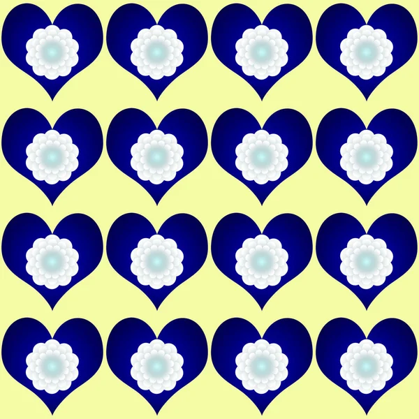 Niebieskie Serca Białe Kwiaty Wzór Ilustracja — Zdjęcie stockowe