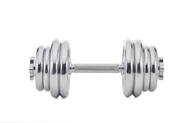 白色背景上的钢制哑铃重量 体育健美设备 — 图库照片