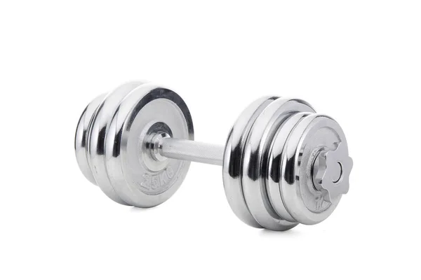 白色背景上的钢制哑铃重量 体育健美设备 — 图库照片