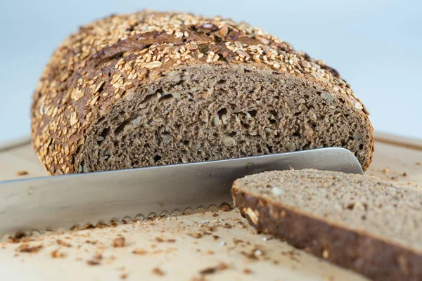 Sliced U200B U200Bgrain Bread Wooden Board — Stock Photo, Image