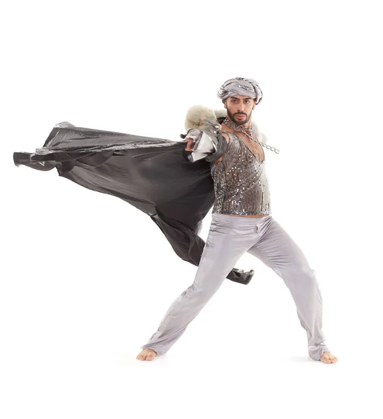 Jeune Homme Fort Portant Des Danses Costumées Orientales Sur Fond — Photo