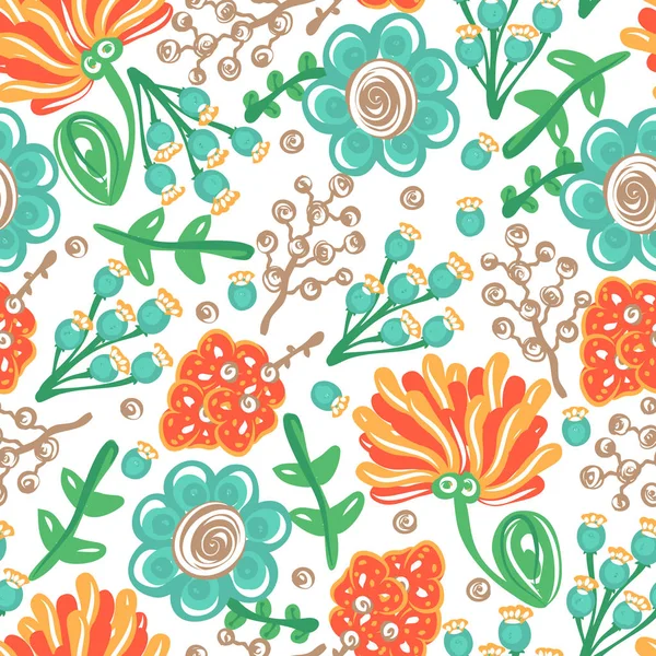 Floral Seamless Pattern Hand Drawn Creative Flowers Colorful Artistic Background — Stock Photo, Image