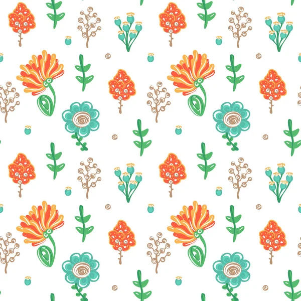 Floral Seamless Pattern Hand Drawn Creative Flowers Colorful Artistic Background — Stock Photo, Image