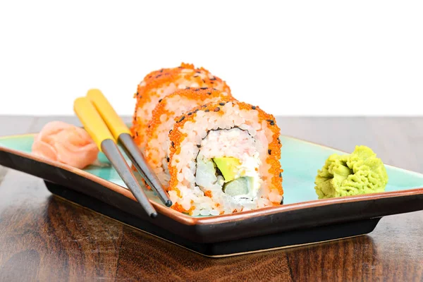 California Maki Sushi Auf Dem Tisch Rolle Aus Krabbenfleisch Avocado — Stockfoto