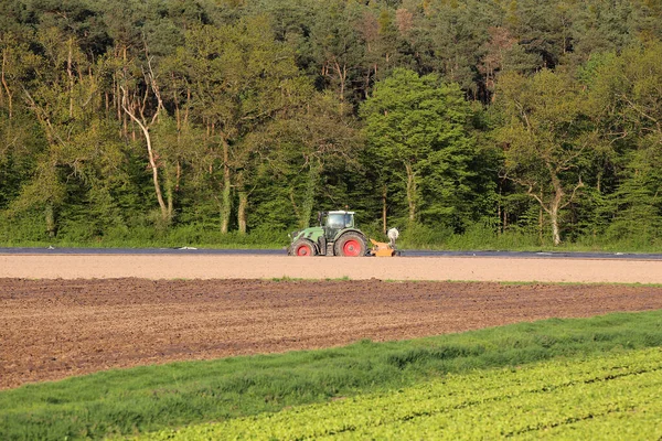 Traktor Behelyezése Spárga Mezőbe — Stock Fotó
