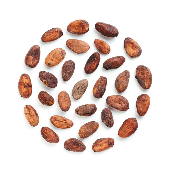 Raw Cacao Beans Creative Layout Pattern Form Cacao Beans White — Stock Photo, Image