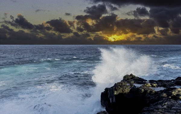 Fırtınadan Önce Okyanus Üzerinde Gün Doğumu Golfo Lanzarote Kanarya Adaları — Stok fotoğraf