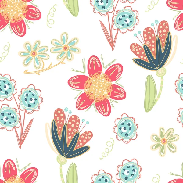 花卉无缝模式 手绘创意花卉 五颜六色的艺术背景与花朵 抽象草本植物 可用于墙纸 纺织品 卡片等 向量例证 Eps10 — 图库照片