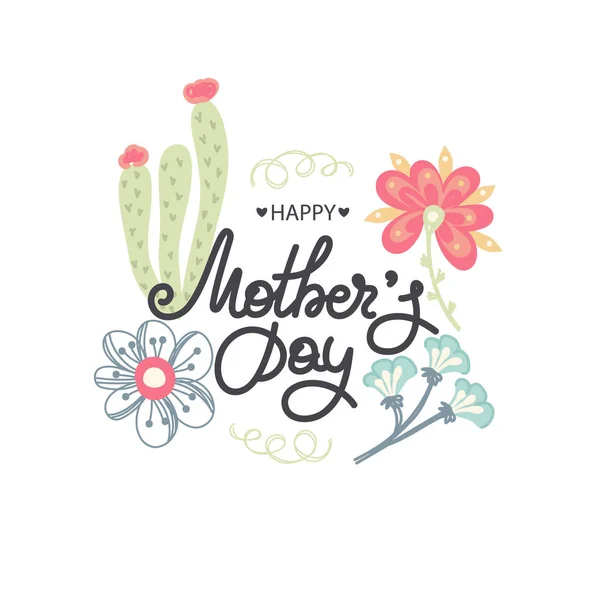 Happy Mother\'s day. Holiday of mom. Lettering with floral decoration. Frame of flowers. Women\'s celebration. Caligraphy. Card, postcard, invination, banner, poster. Vector illustration, eps10