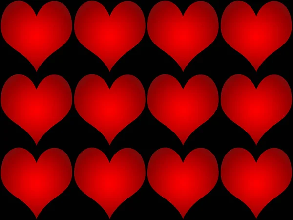 Κόκκινες Καρδιές Μαύρο Φόντο — Φωτογραφία Αρχείου