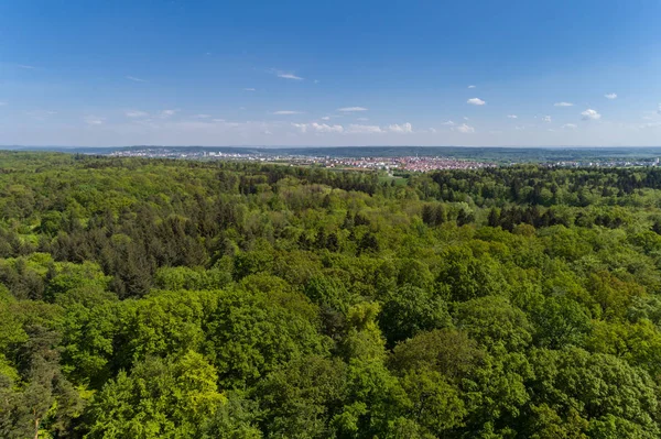Luftaufnahme Landschaft Wald Und Felder Frühling — Stockfoto