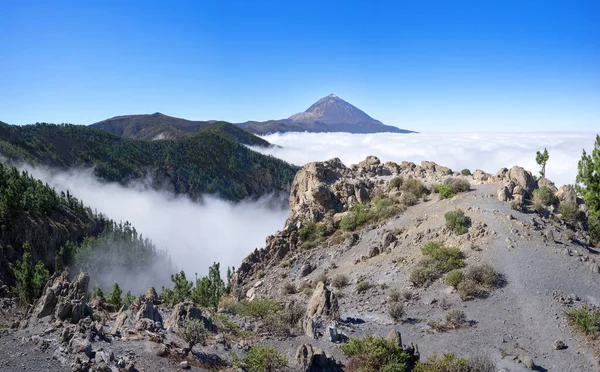Paisagem Parque Nacional Tenerife Com Teide Nuvens Mar Sobre Vale — Fotografia de Stock