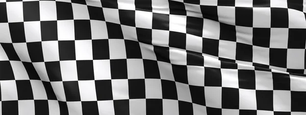 Zwaaiende Race Vlag Met Als Achtergrond Rendering Panorama — Stockfoto