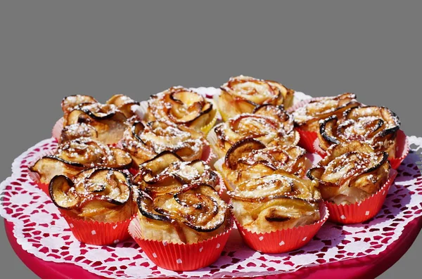 Apple Roses Muffins Red Cake Platter — Stock Photo, Image