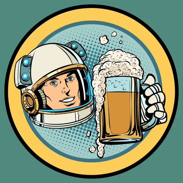 Astronaute Avec Une Tasse Bière Pop Art Rétro Vectoriel Illustration — Photo