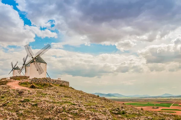 Traditional White Windmills Cloudscape Consuegra Toledo Spain — Stock Photo, Image